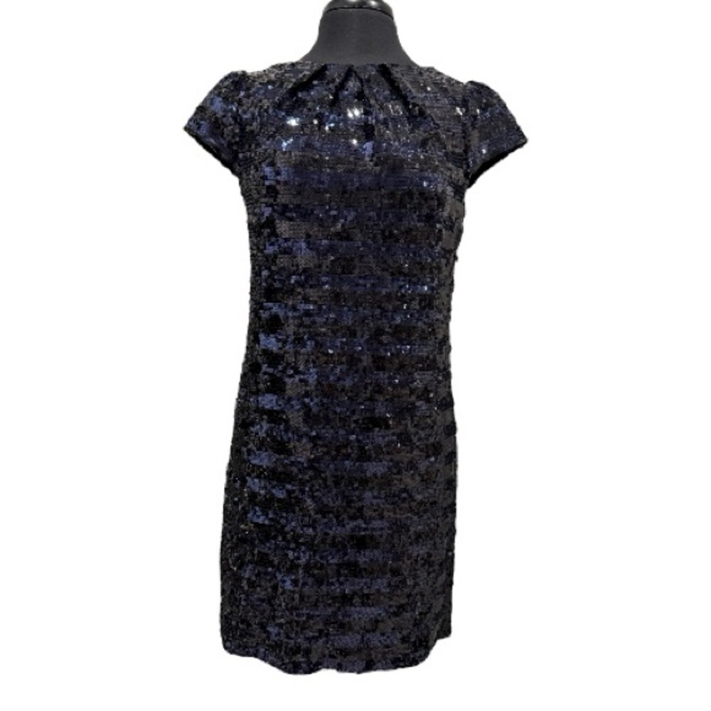 Milly New York Sequin Shift Dress Navy & Black Sparkle Cocktail Party Mini Sz 2